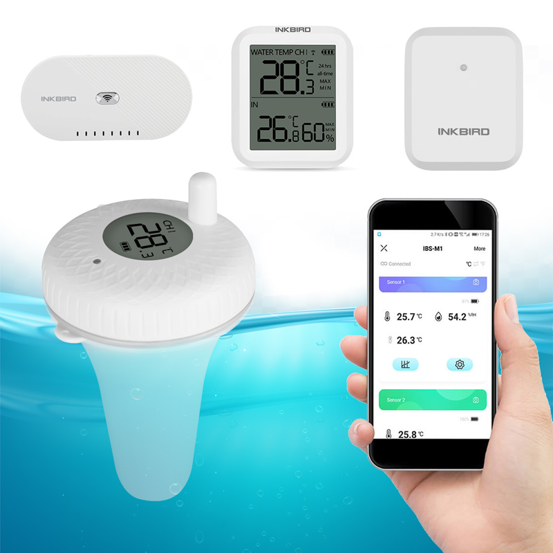 Thermomètre de piscine WiFi avec application, cloud, fonction d'exportation, enregistreur de données