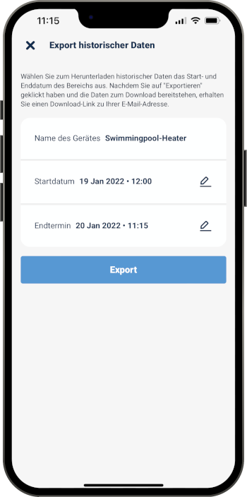 App Blebox - Termometro per piscina WiFi - Registrazione ed esportazione dei dati